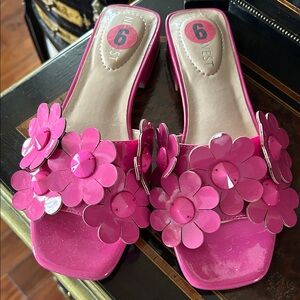 Nine West Hot Pink Floral Slide Mules